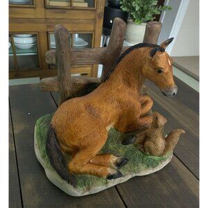 Vintage 1980s Homco Home Interiors Pasture Pals Figurine Foal Colt & Squirrel #1